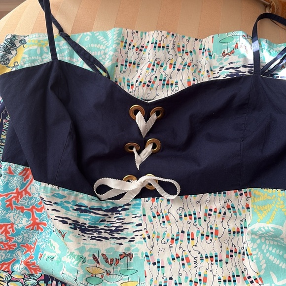 LILLY PULITZER Spring dress sundress navy blue white corset nautical L 10 12 - Picture 10 of 12